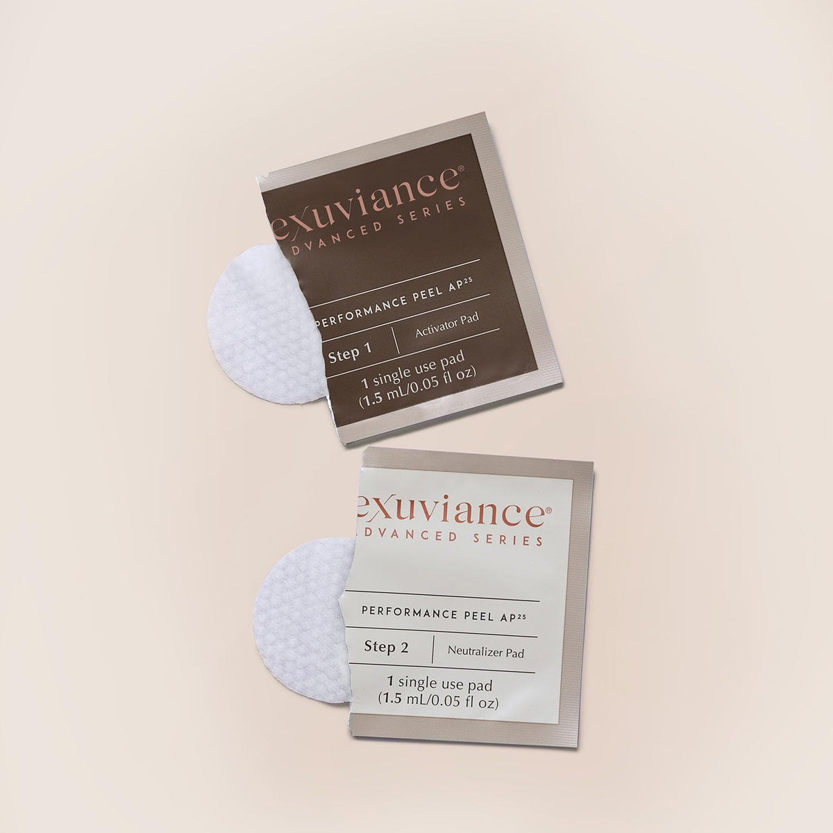 EXUVIANCE lifestyle bathroom shelf scene suggesting regular self-care and post-peel sunscreen routine