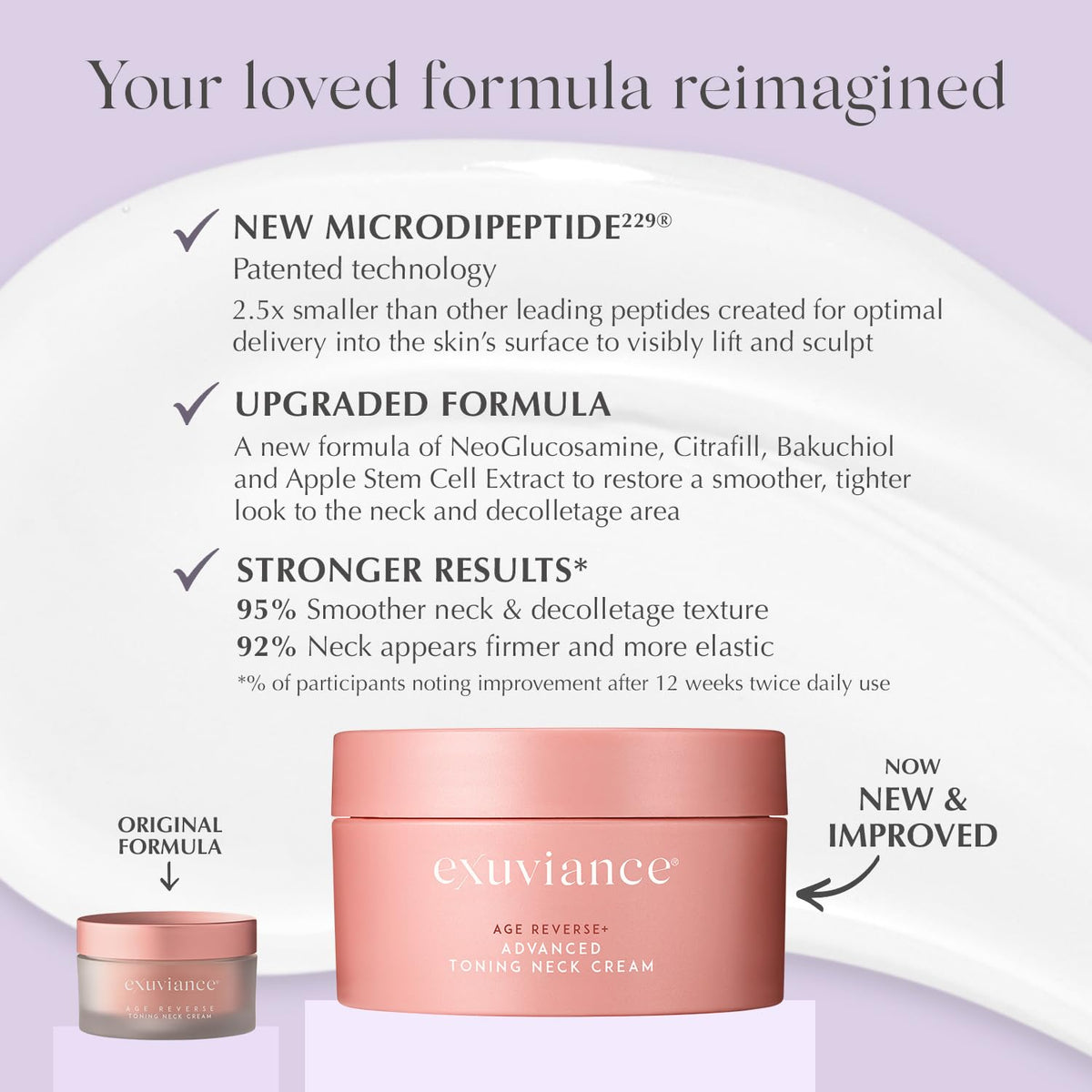 EXUVIANCE cream texture close-up showing lightweight fast absorption benefit