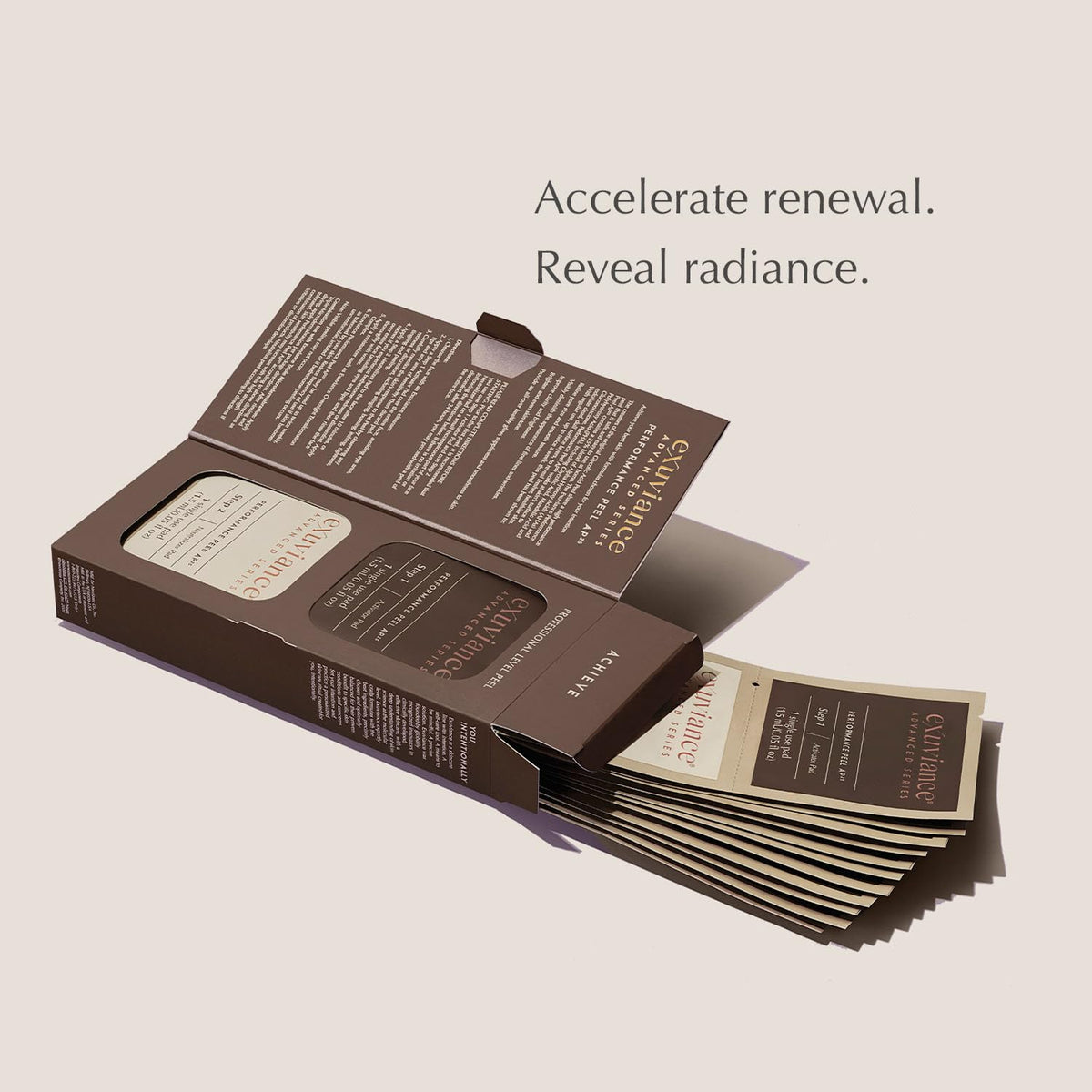 EXUVIANCE size comparison with ruler illustrating compact package dimensions for travel convenience
