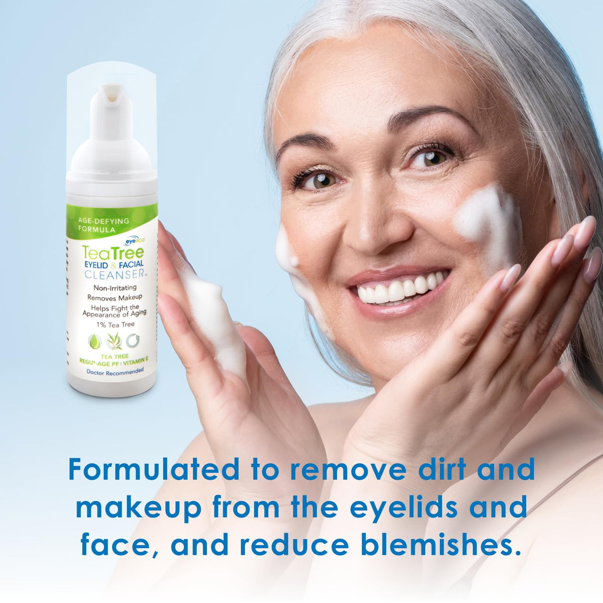 EYEECO creamy foam texture on hand that hydrates and soothes