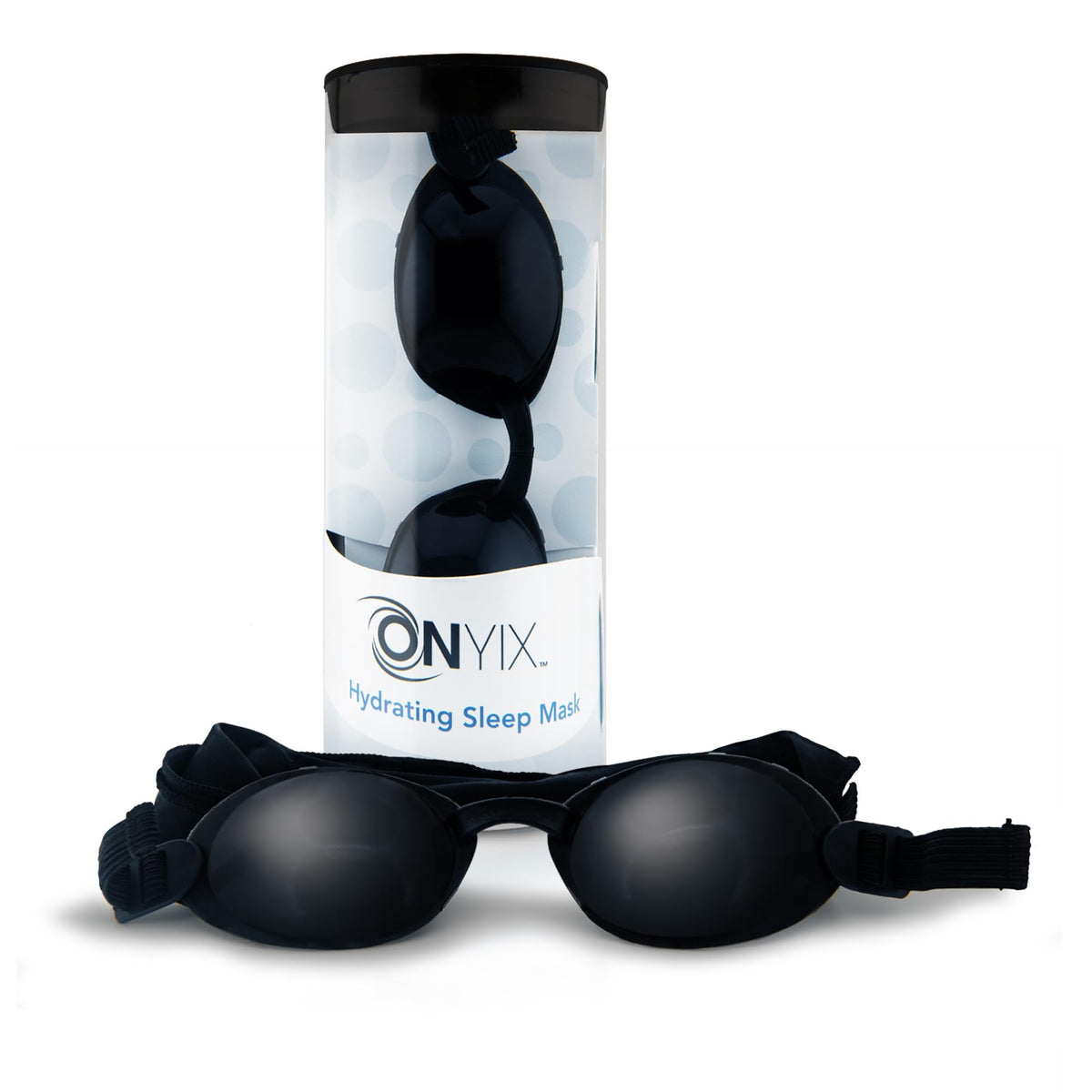 EYEECO Onyix front packaging showing sleek black mask and compact box for travel convenience