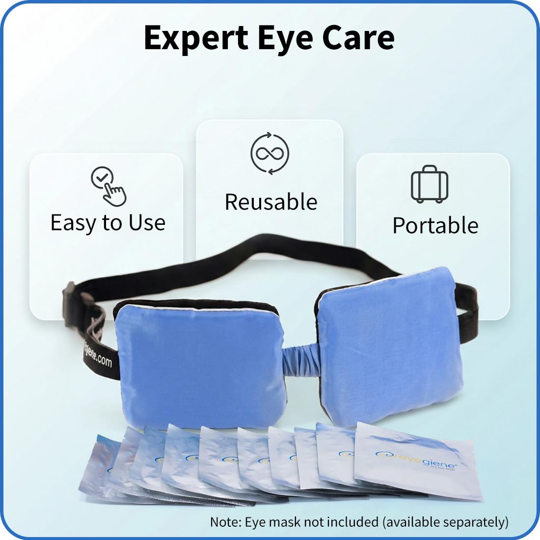 EyeGiene warming wafers used with mask while person relaxes comfortably