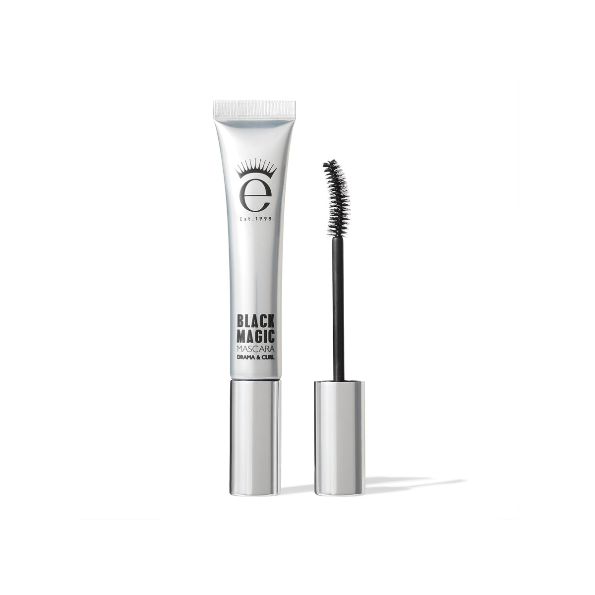 Eyeko mascara front packaging showing bold black finish and compact size benefit