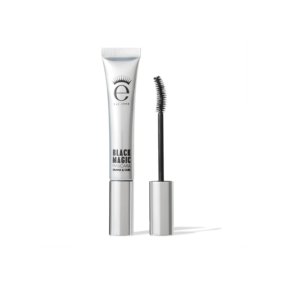 Eyeko mascara front packaging showing bold black finish and compact size benefit
