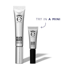 Eyeko model wearing mascara in evening look showing drama and curl benefit