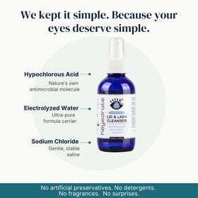 Eye Love bottle beside eyelid diagram indicating targeted cleansing