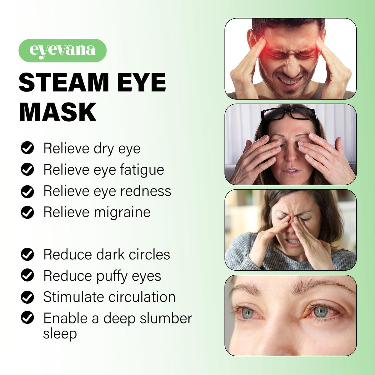 eyevana mask in use on model demonstrating soothing warm compress benefit