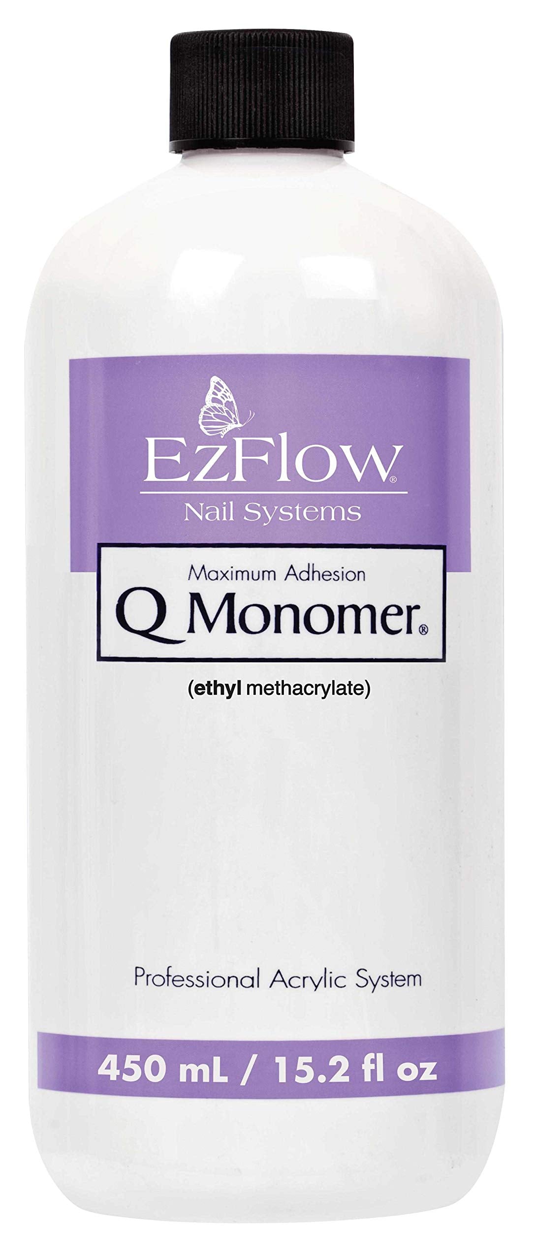 EzFlow Q Monomer front bottle showing label and large 15.2 fl oz size for salon efficiency