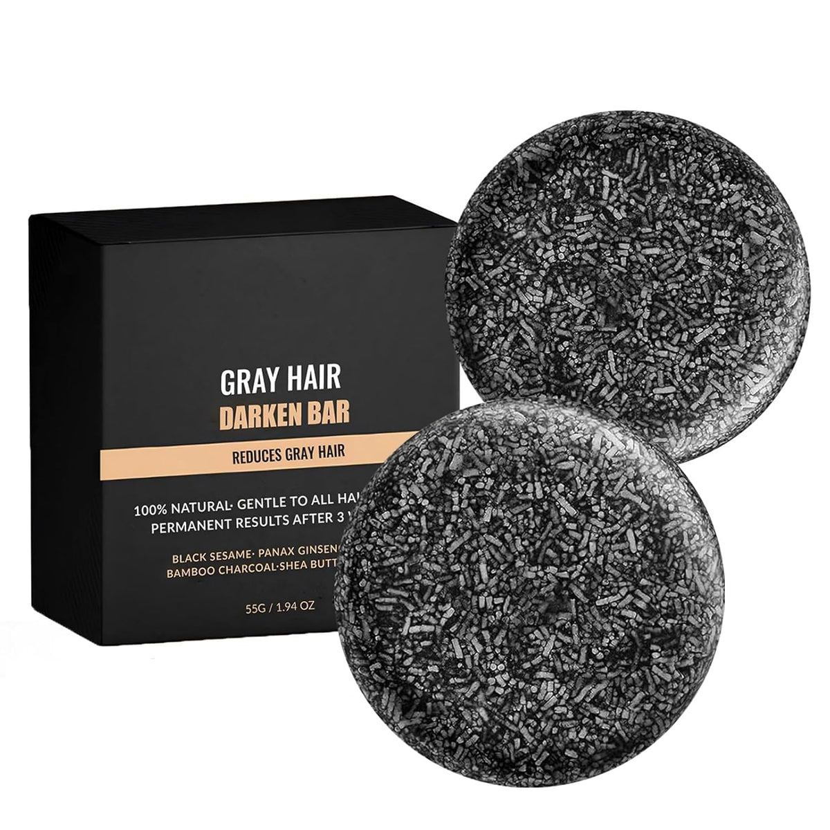 F FENG PEI front packaging showing two black shampoo bars and product benefits