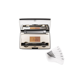 Fab Brows compact front packaging showing kit and travel-ready design benefit