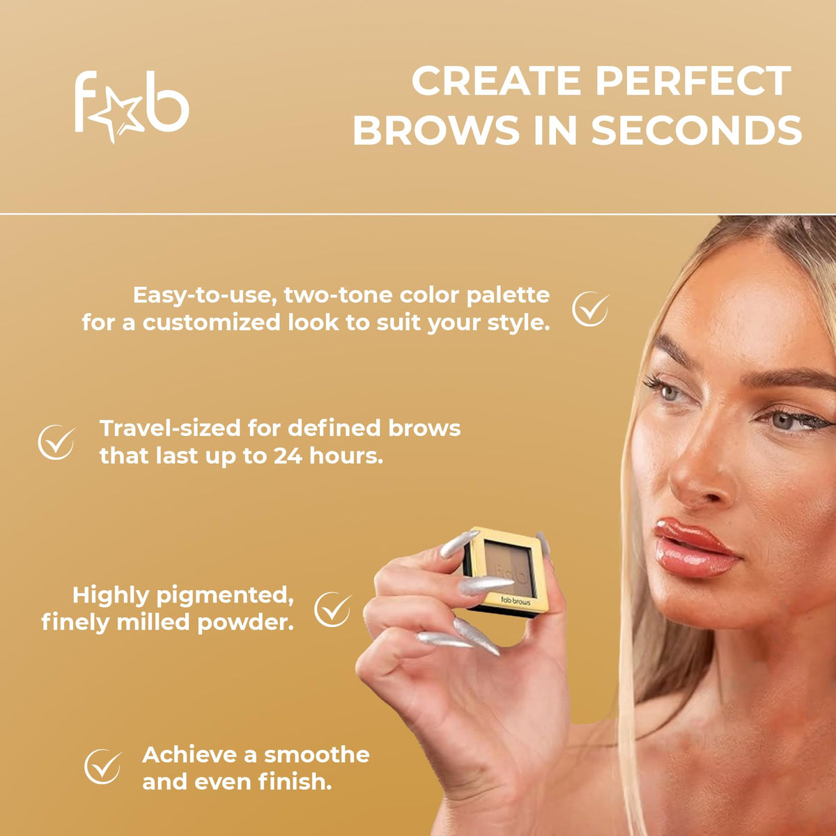 Fab Brows angled brush picking up powder for precise eyebrow strokes