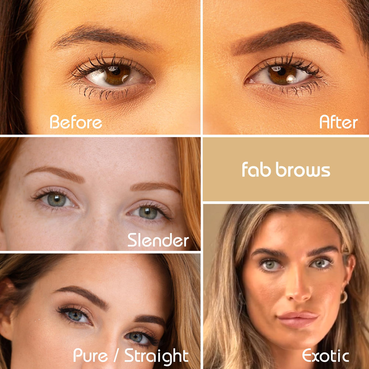 Fab Brows scale and size comparison showing fit for different face widths