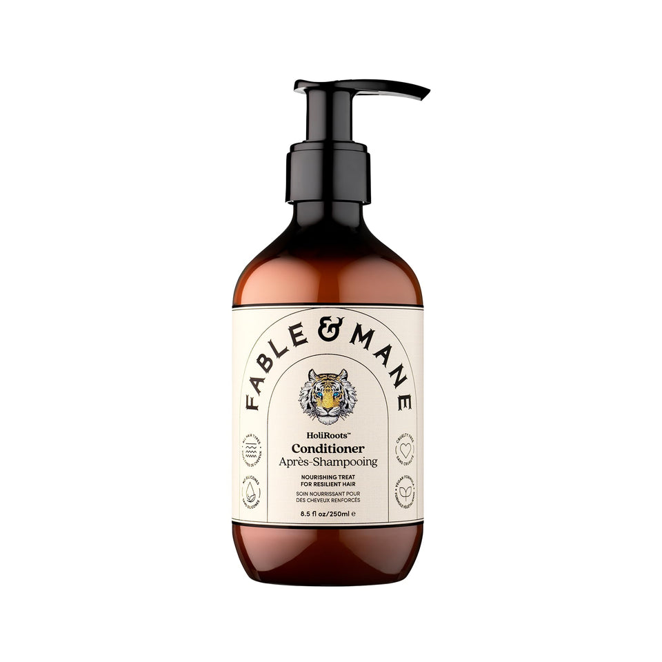 Fable & Mane front bottle view showing product and benefit of hydrating hair
