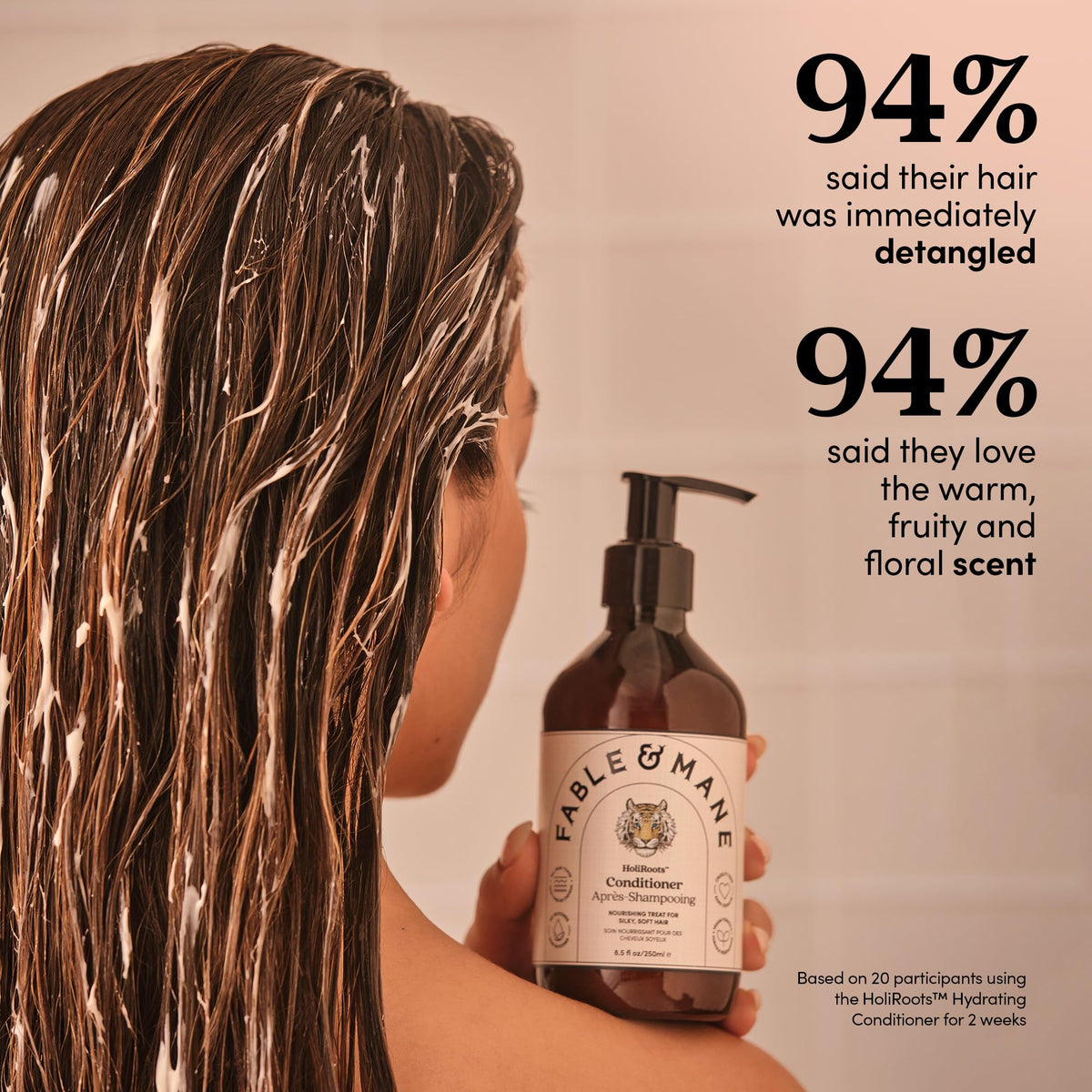 Fable & Mane applied in hand demonstrating spreadability and detangling benefit