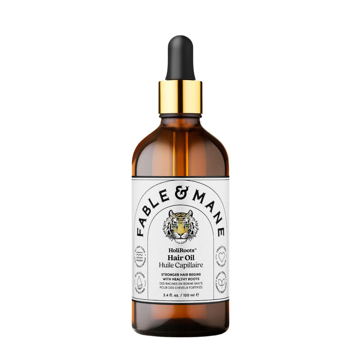 Fable & Mane front bottle shot showing product and branding, highlighting premium packaging