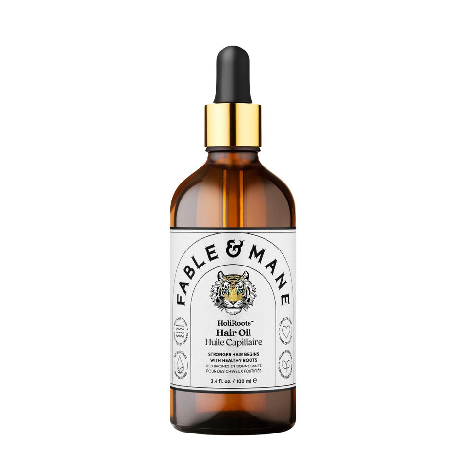Fable & Mane front bottle shot showing product and branding, highlighting premium packaging