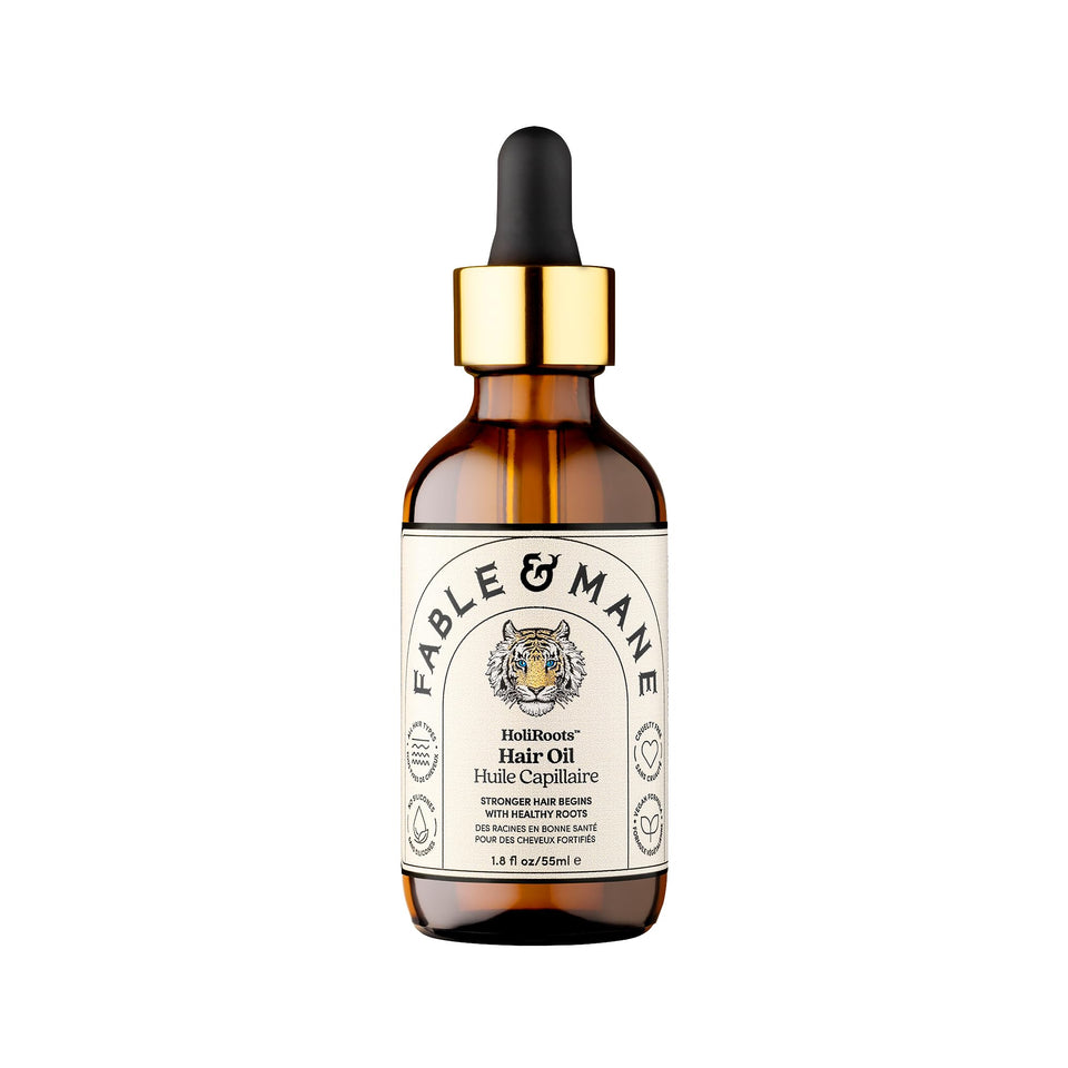 Fable & Mane front bottle showing elegant label and product size benefit