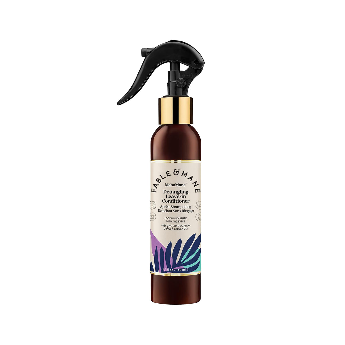 Fable & Mane front bottle showing lightweight detangling spray benefits