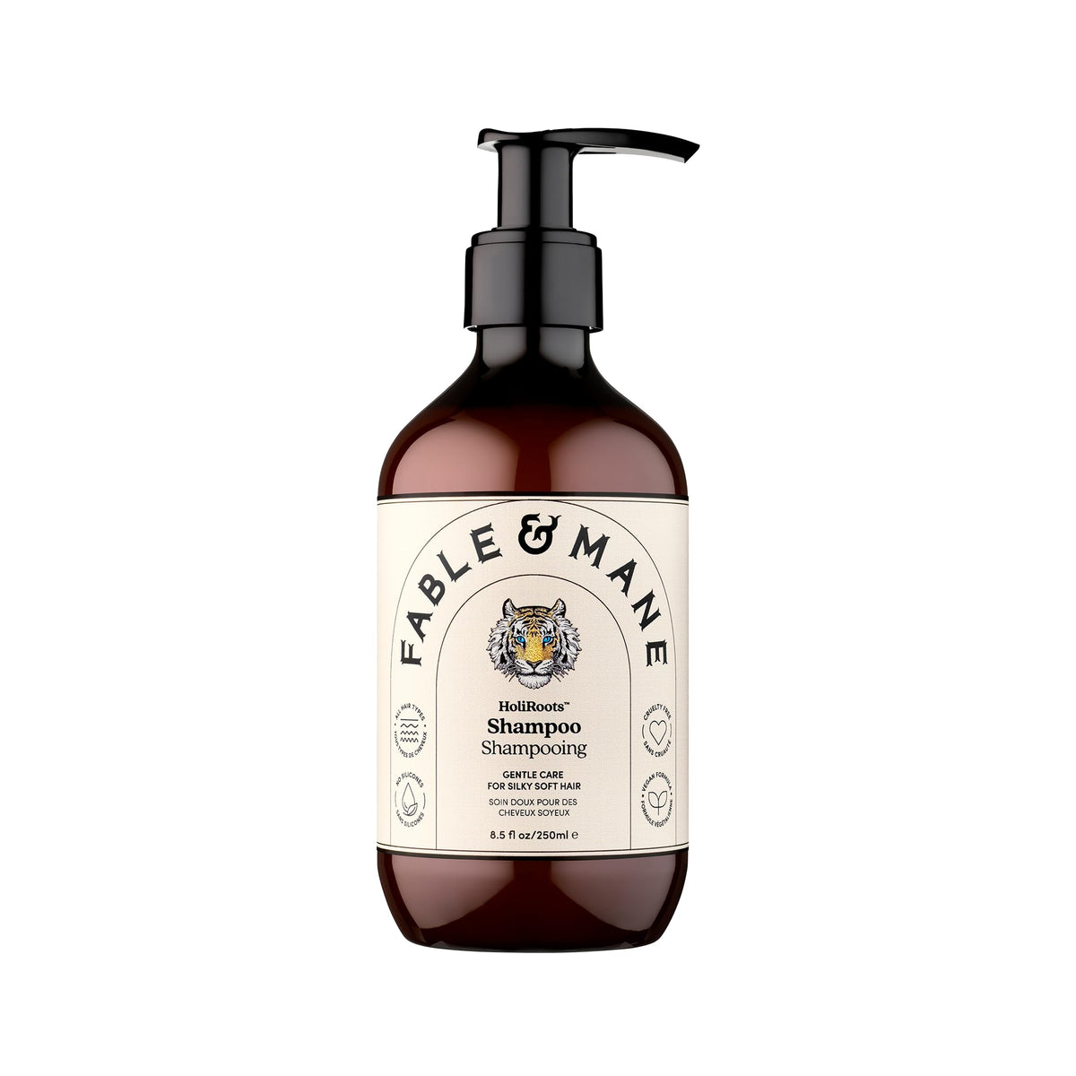 Fable & Mane shampoo front bottle showing product and branding, evokes hydration