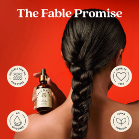 Fable & Mane with jasmine and ashwagandha display highlighting botanical origin benefit
