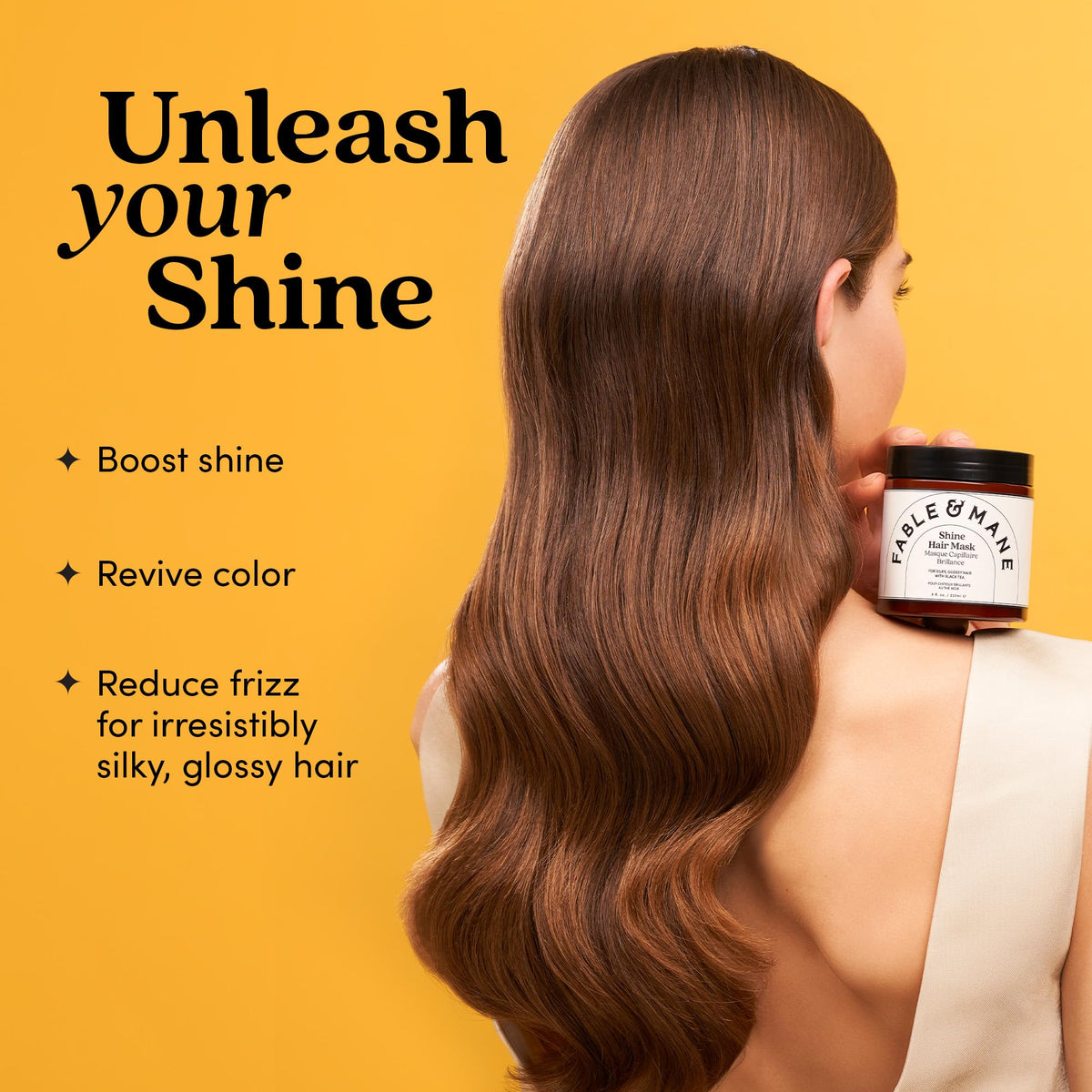 Fable & Mane mask being applied to damp hair to smooth frizz