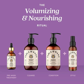 Fable & Mane bottle next to hand to show product size and convenience