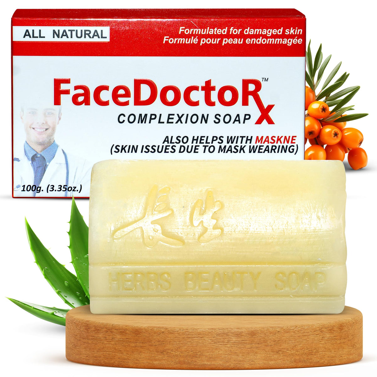 FACEDOCTOR front packaging showing complexion bar benefits and award