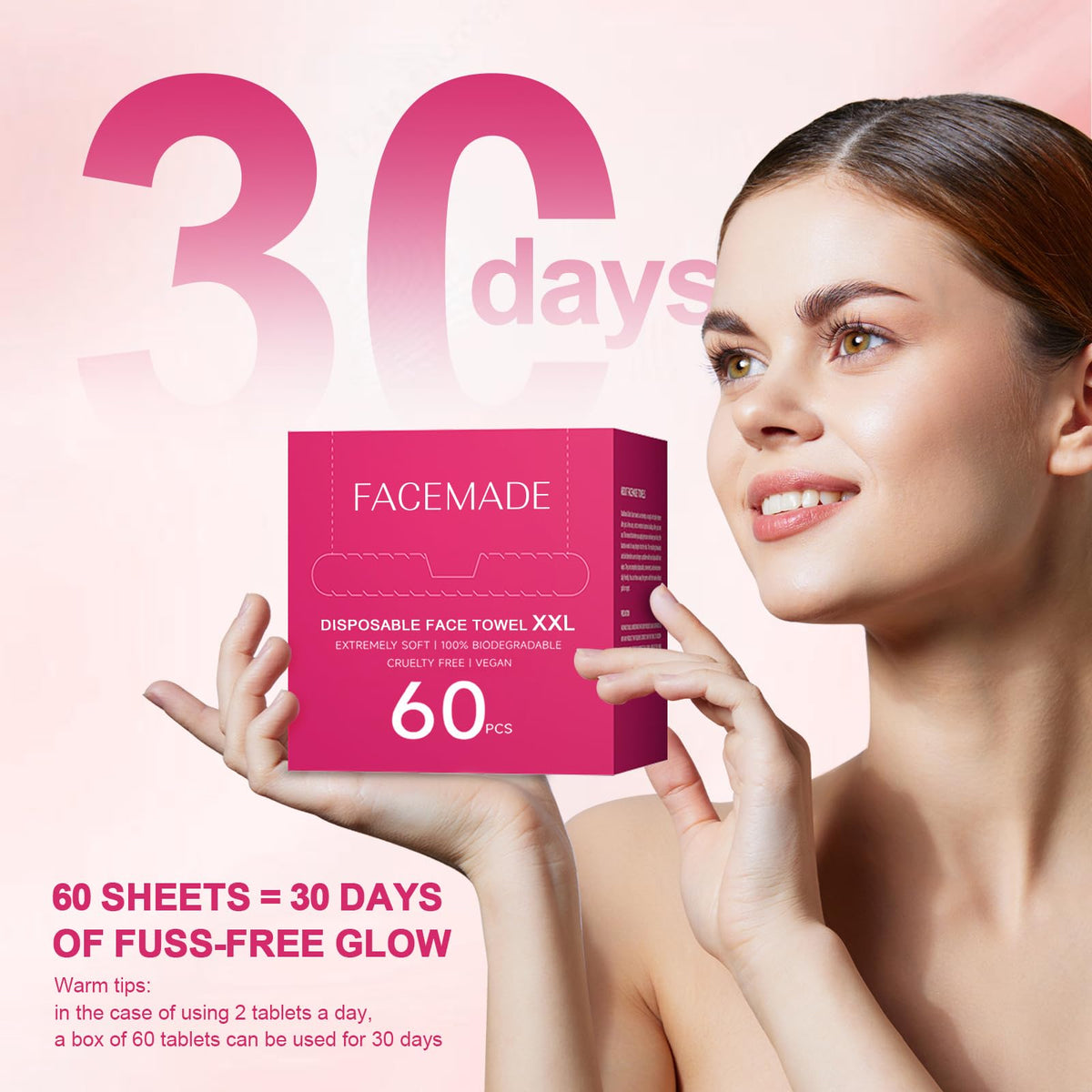 FACEMADE towel used on baby skin showing gentle, non-irritating care benefit