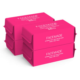 FACEMADE front packaging showing 4-pack and 200 count, clear product information benefit