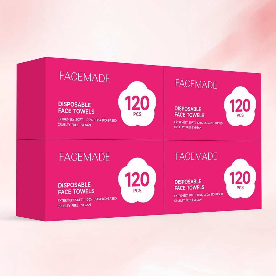 FACEMADE front packaging showing 4-pack and 480 count for easy storage