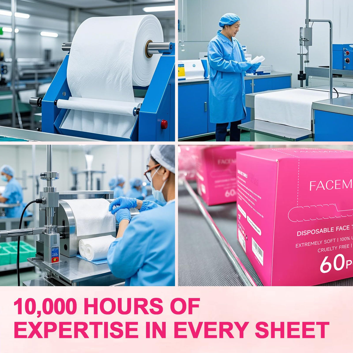 FACEMADE towel held in hand to show 12x12 scale and easy handling benefit