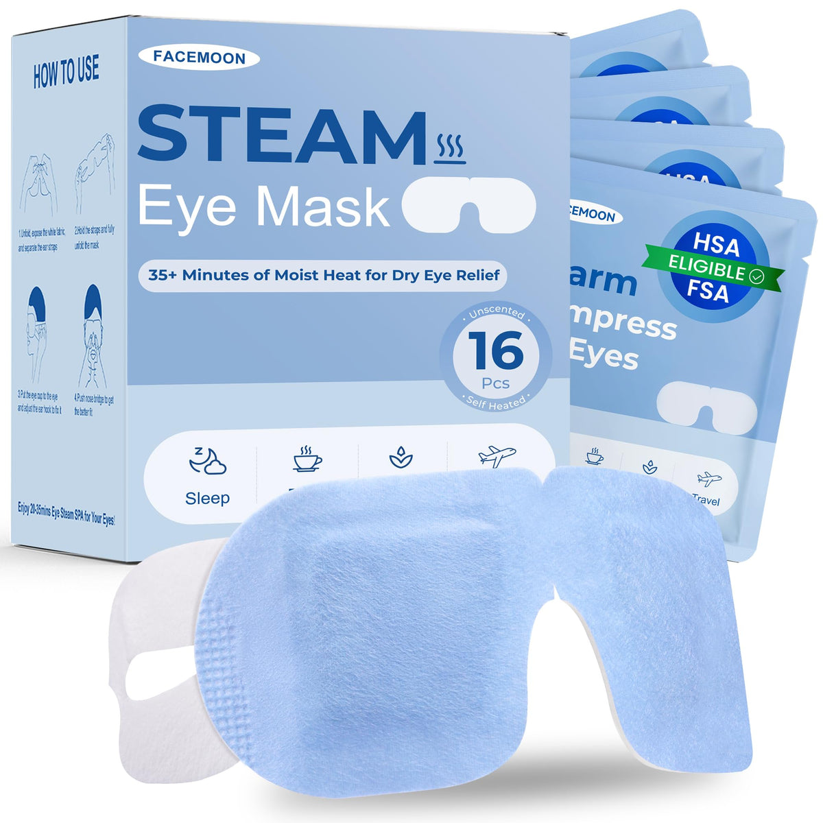 FACEMOON box front packaging showing 16-pack and benefits