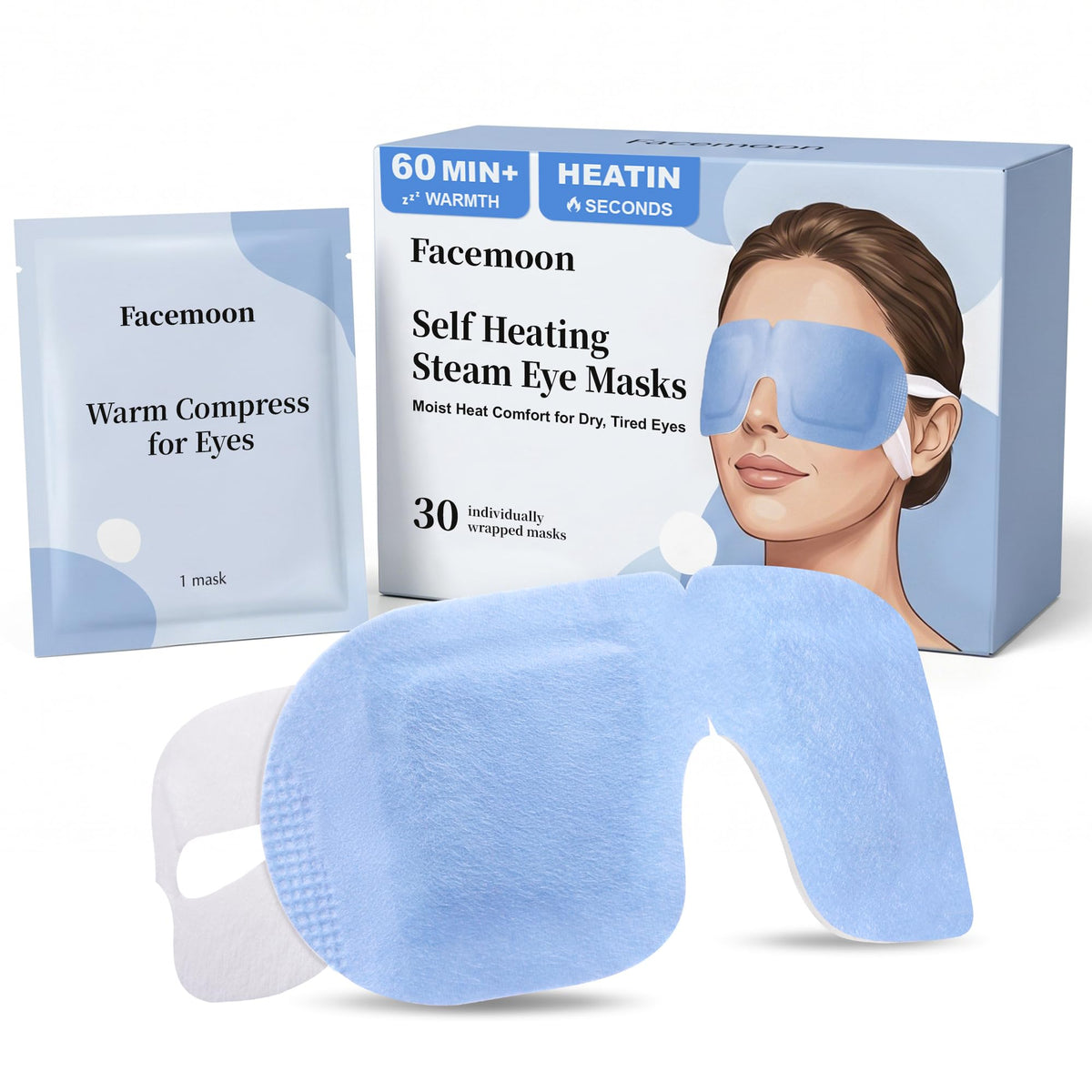 FACEMOON front packaging showing 30-pack for travel convenience