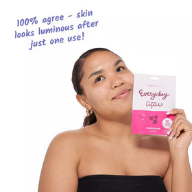 FACETORY model applying sheet mask demonstrating comfortable, cooling fit