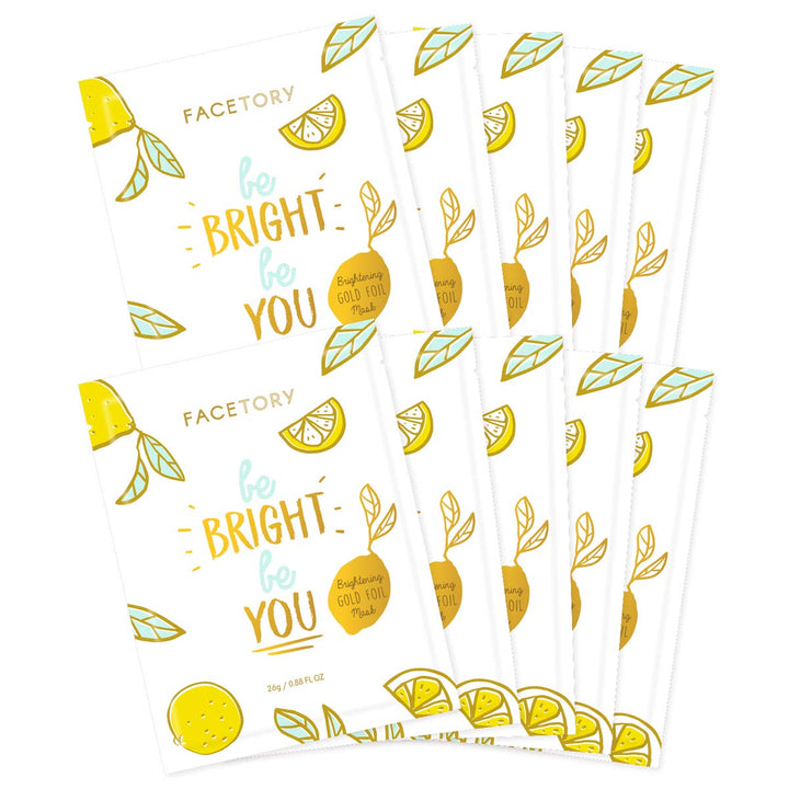 FACETORY front packaging showing 10 brightening gold sheet masks, ready to use
