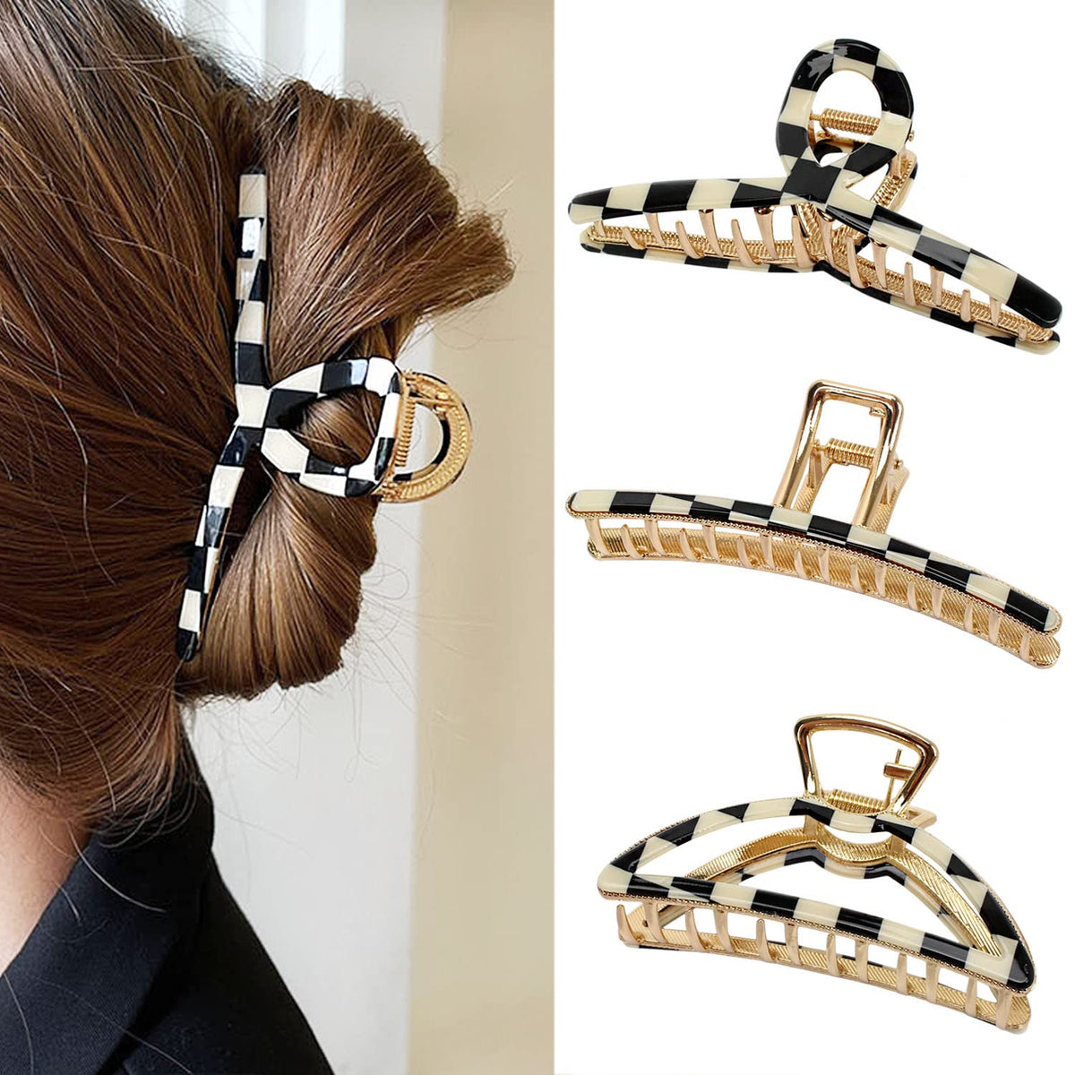 FAELBATY front packaging showing three checker claw clips and gift-ready appeal