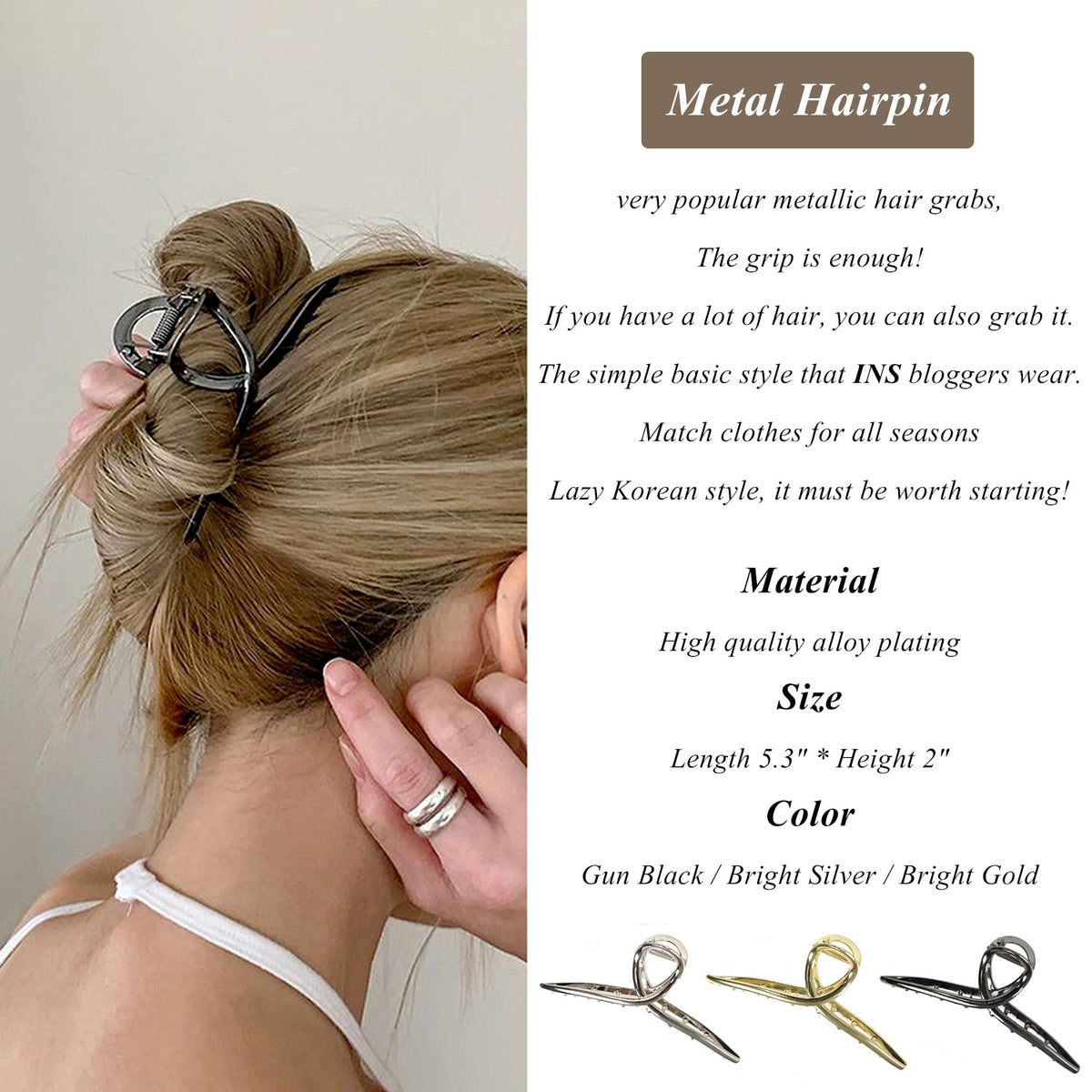 FAELBATY clip beside ruler to show 5.1 inch size for thick hair fit