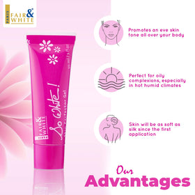 FAIR & WHITE 30ml next to sunscreen showing travel-friendly size