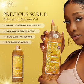 FAIR & WHITE body scrub being massaged on wet skin benefit: smooths and refreshes skin