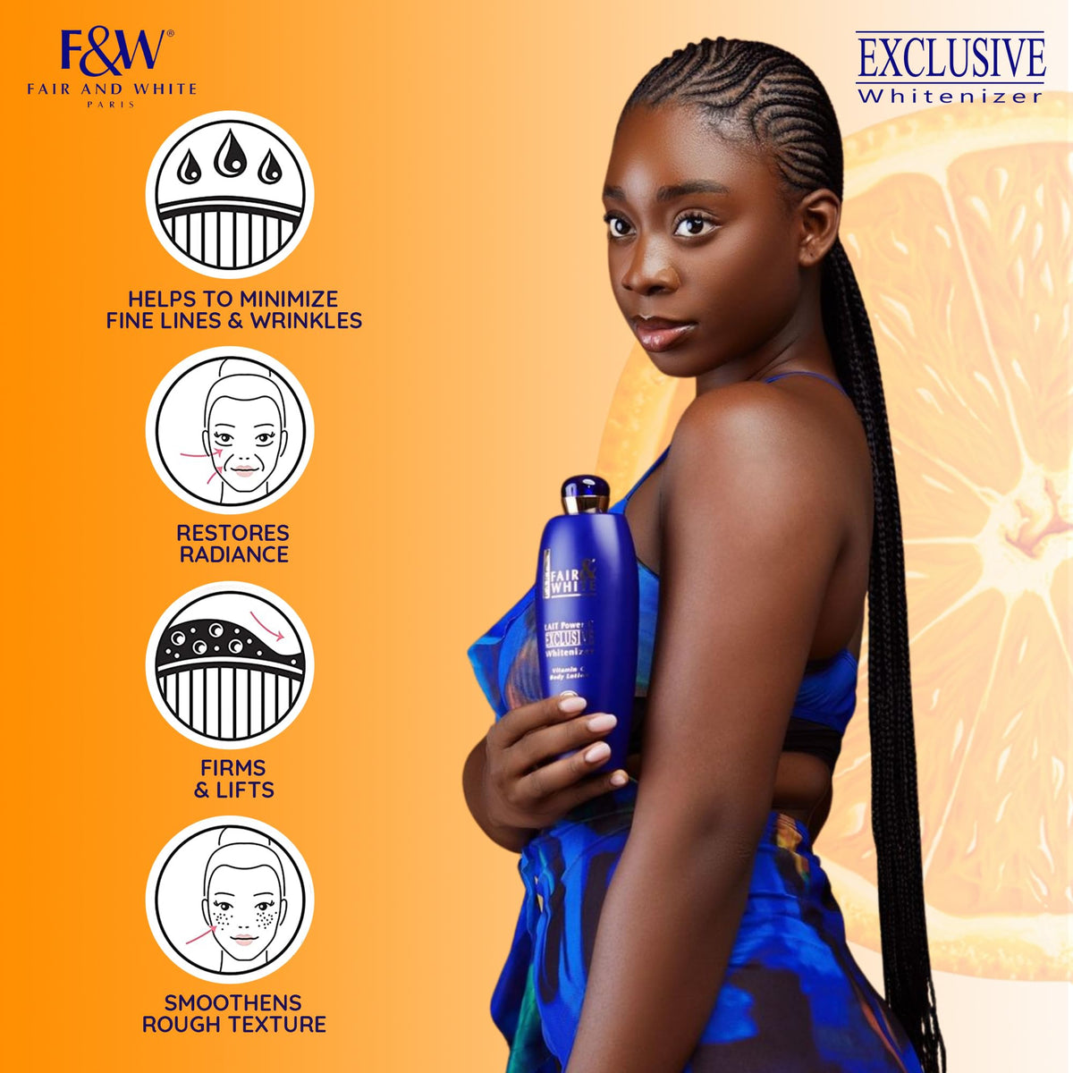 FAIR & WHITE ingredients label close-up highlighting vitamin C benefit