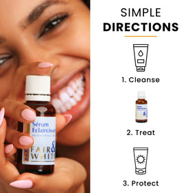 FAIR & WHITE on bathroom shelf in night routine setting showcasing easy nightly use