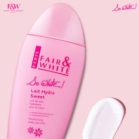 FAIR & WHITE bottle on bathroom shelf suggesting daily routine and visible skin radiance