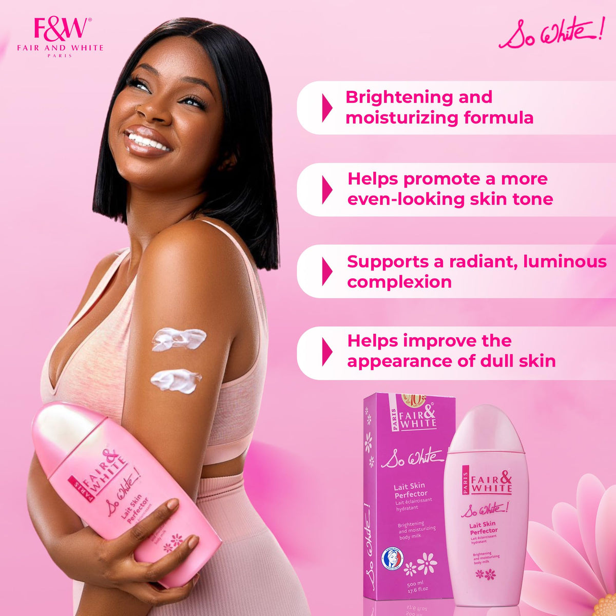 FAIR & WHITE pump detail dispensing lotion for controlled application and reduced waste