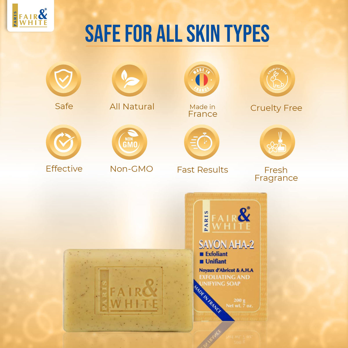 FAIR & WHITE soap paired with AHA body lotion in skincare routine lifestyle setting