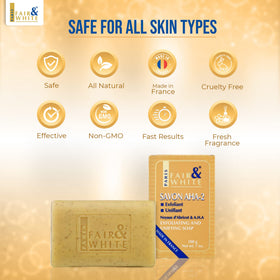 FAIR & WHITE soap paired with AHA body lotion in skincare routine lifestyle setting