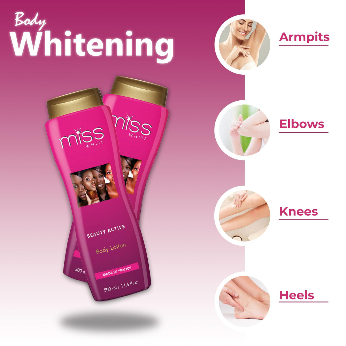 FAIR & WHITE Miss White applied to elbow in lifestyle setting showing smoothing benefit