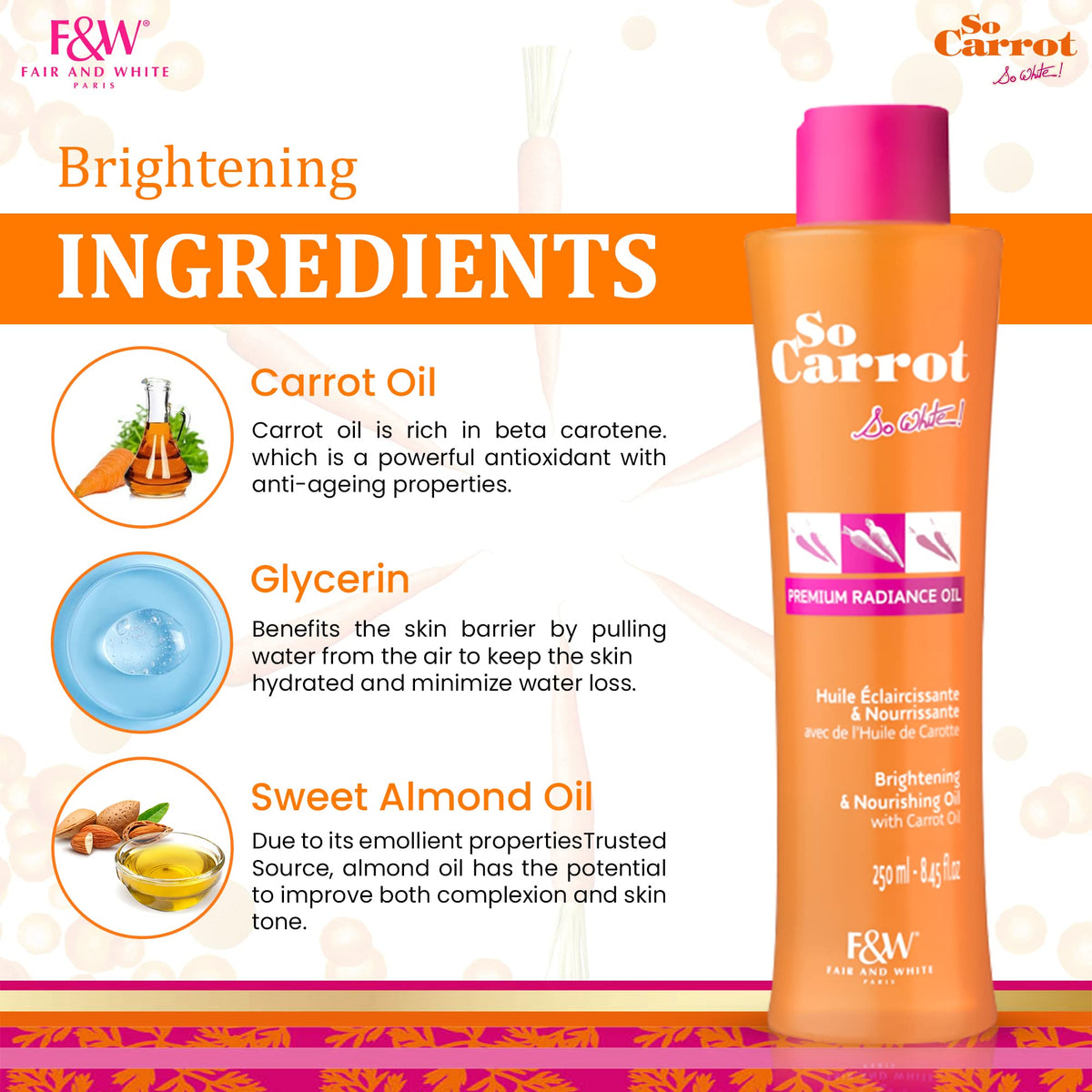 Fair & White close-up label highlighting ingredients and product details for informed choice
