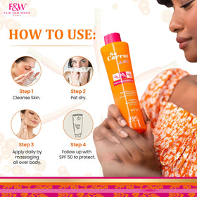 Fair & White carrot oil ingredient bottle showcasing natural brightening benefit