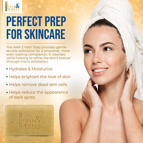 FAIR & WHITE soap in use on a knee demonstrating brightening and smoothing benefit