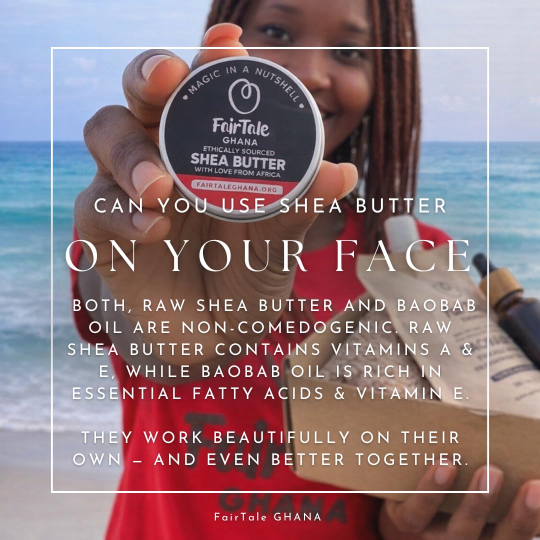 FairTale GHANA applying shea butter to hair ends to seal moisture and reduce frizz benefit